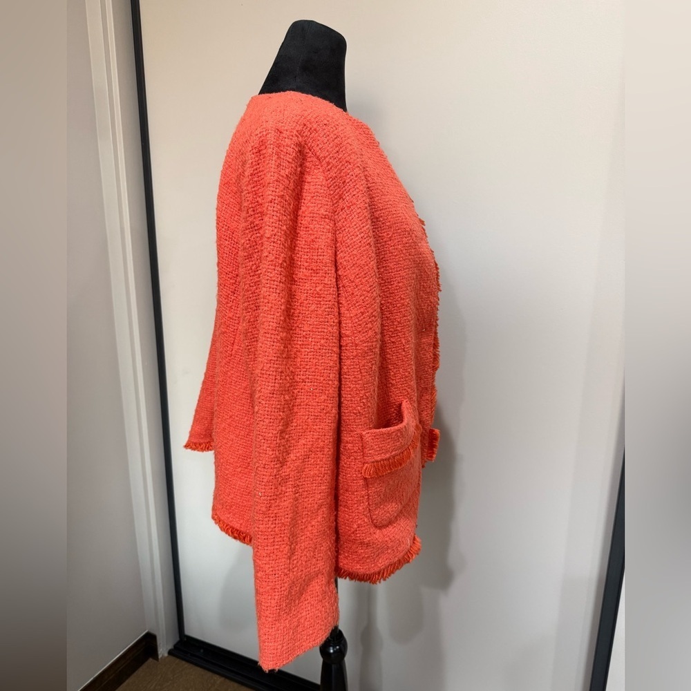 Talbots Orange Tweed Fringe Blazer Gold Button - Picture 5 of 9